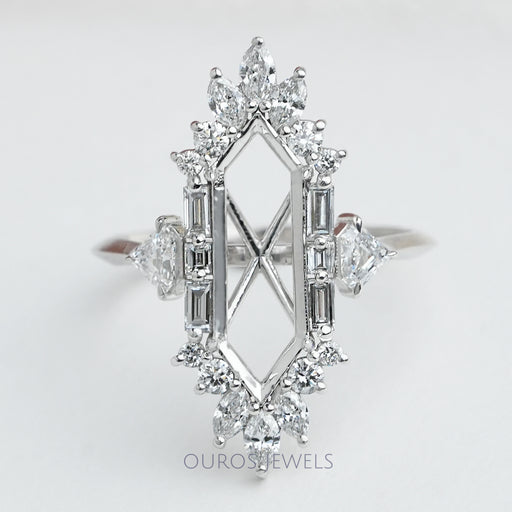 Dutch Marquise Cut Lab Semi Mount Cluster Halo Diamond Ring