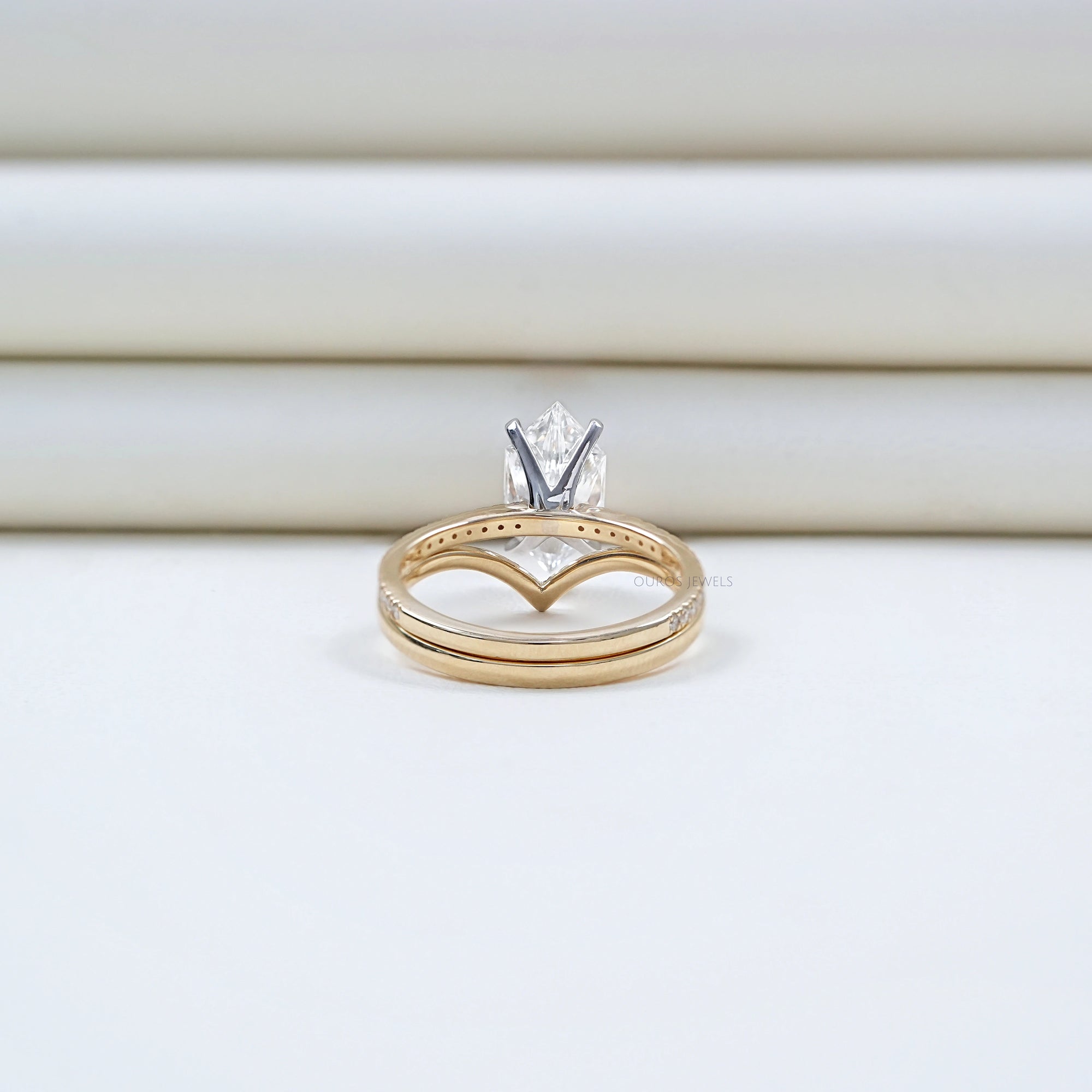 Dutch Marquise Diamond Curved Engagement Ring Set Rings