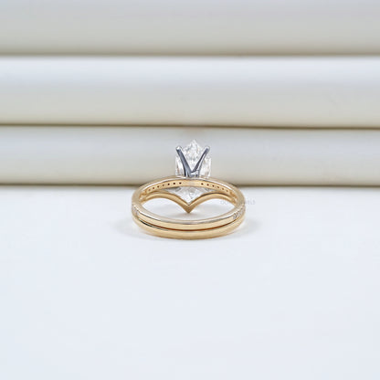 Dutch Marquise Diamond Curved Engagement Ring Set Rings