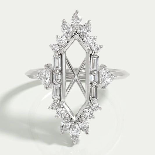 Dutch Marquise Cut Lab Semi Mount Cluster Halo Diamond Ring