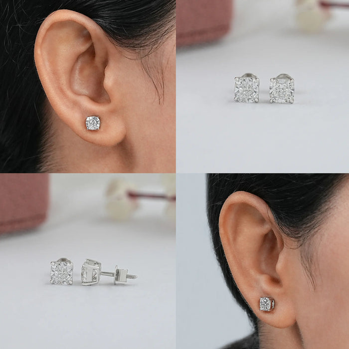 Square Cushion Cut Lab Diamond Solitaire Stud Earrings