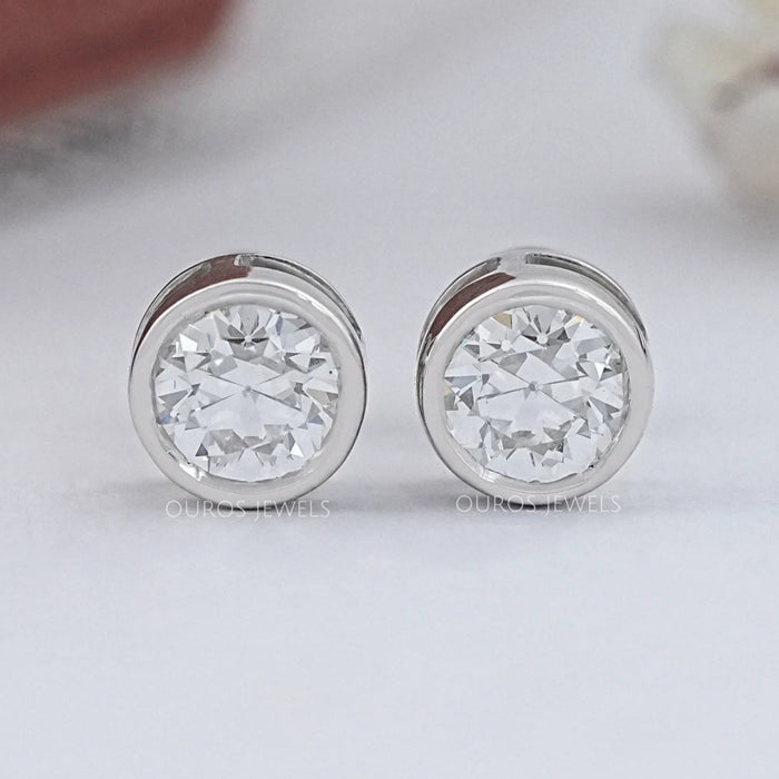 Old European Round Diamond Bezel Set Stud Earrings Earrings