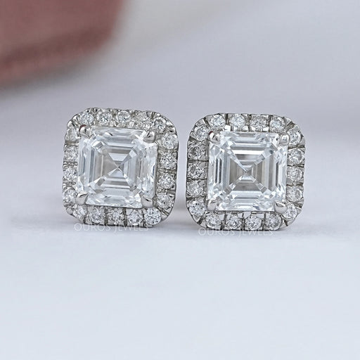 Asscher Lab Diamond Halo Stud Earrings Earring