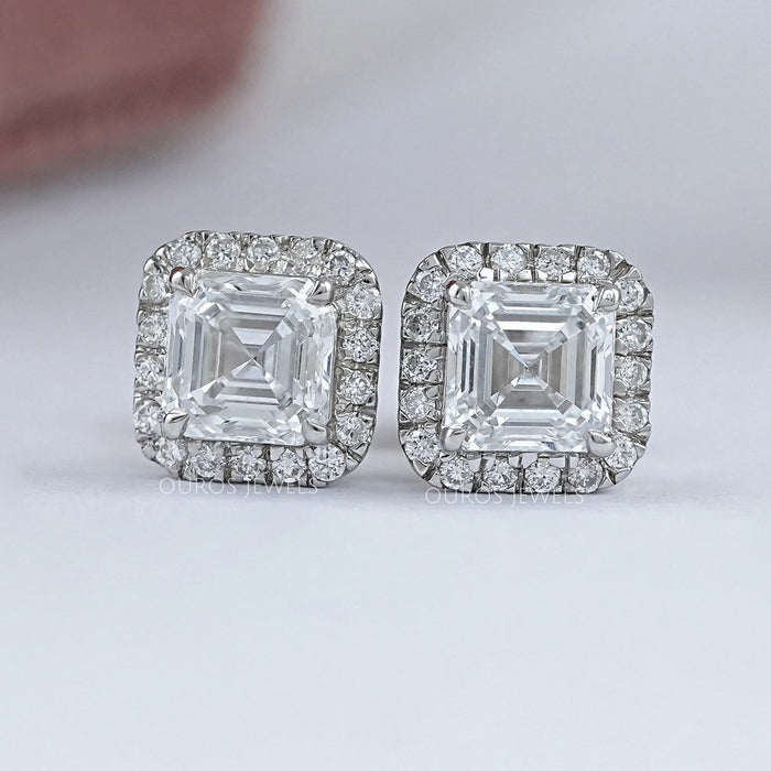Asscher Lab Diamond Halo Stud Earrings Earring
