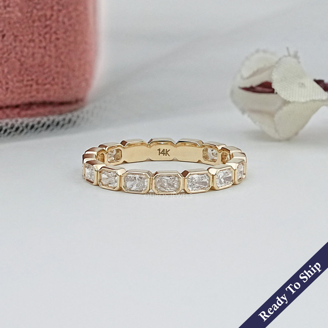 East West Radiant Diamond Bezel Wedding Band Ring