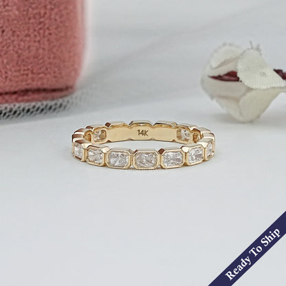 East West Radiant Diamond Bezel Wedding Band Ring