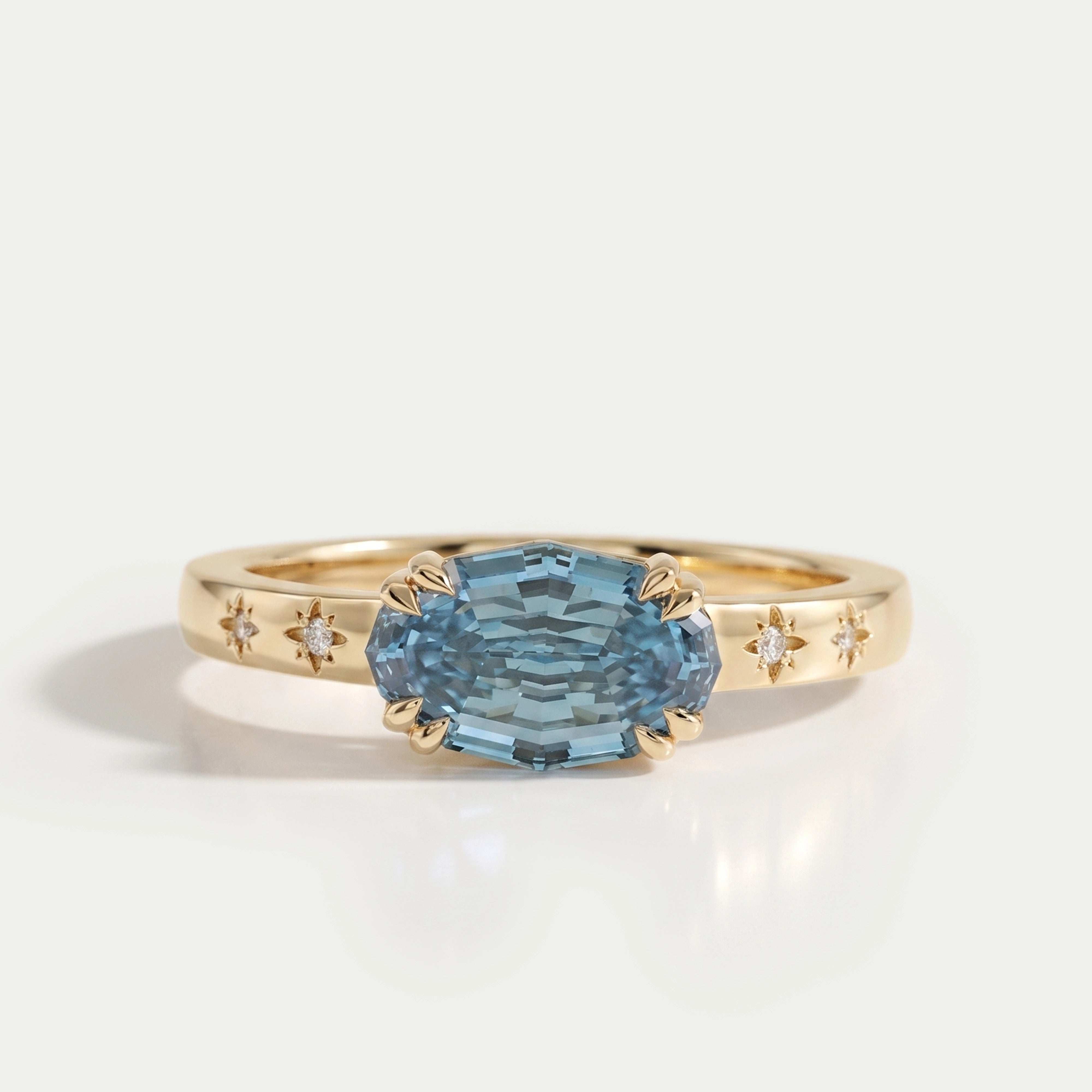Ouros Jewels East-West Blue Step Cut Oval Accent Diamond Ring
