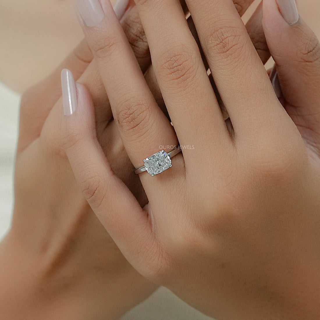 East West Cushion Diamond Solitaire Engagement Ring Rings