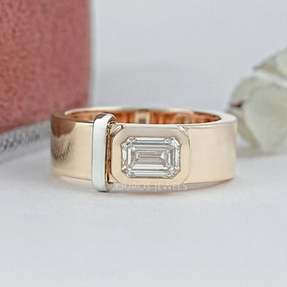 East West Emerald Diamond Bezel Set Men's Band