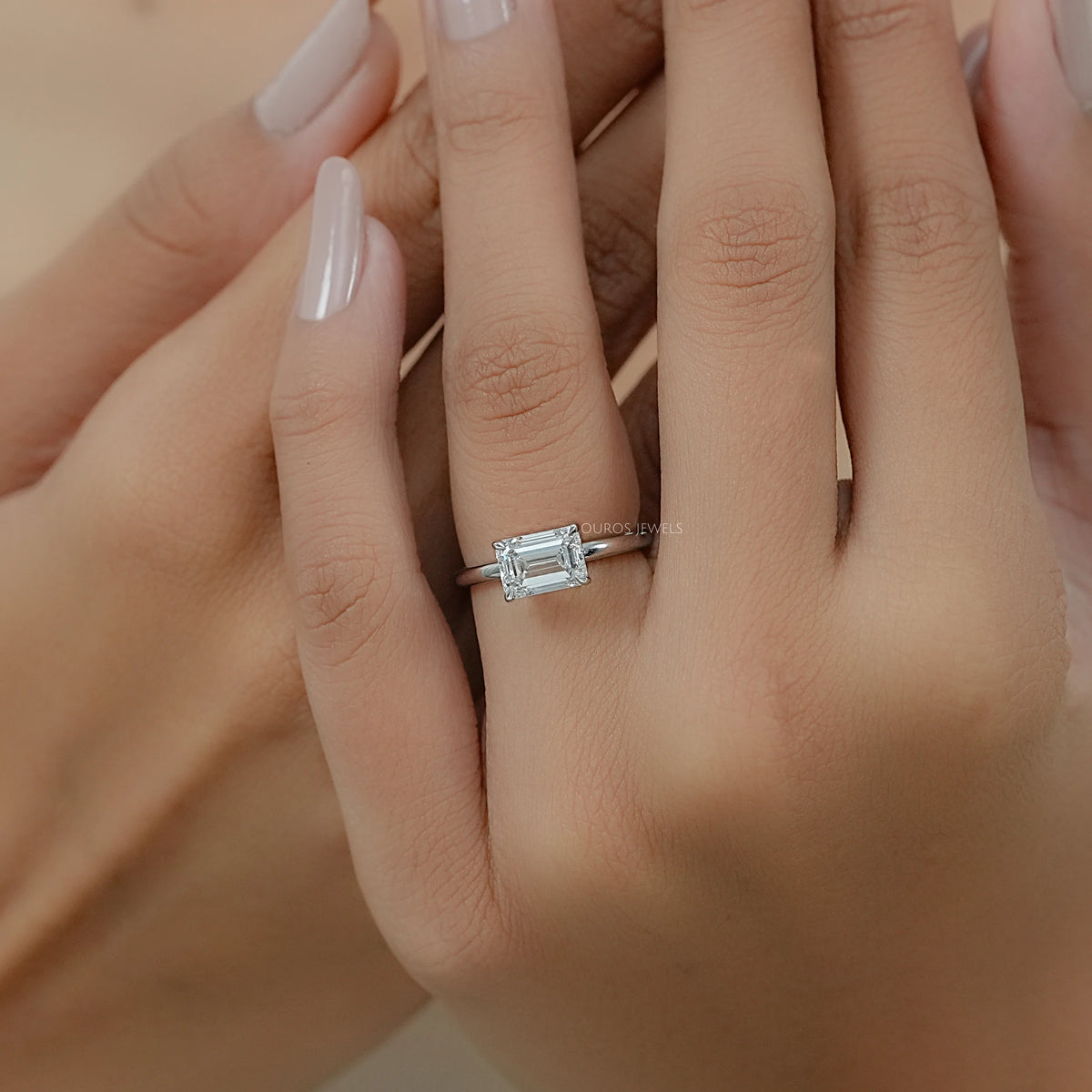 East West Emerald Lab Diamond Solitaire Ring Rings