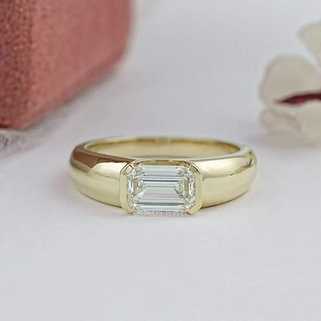 East West Emerald Lab Diamond Wide Band Ring