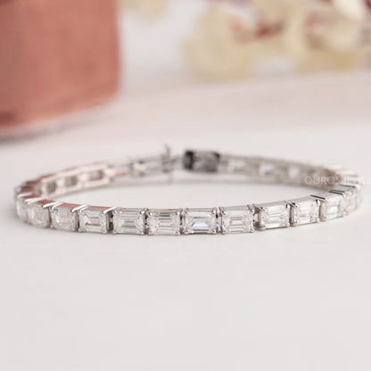 East-West Set Emerald Diamond Tennis Bracelet