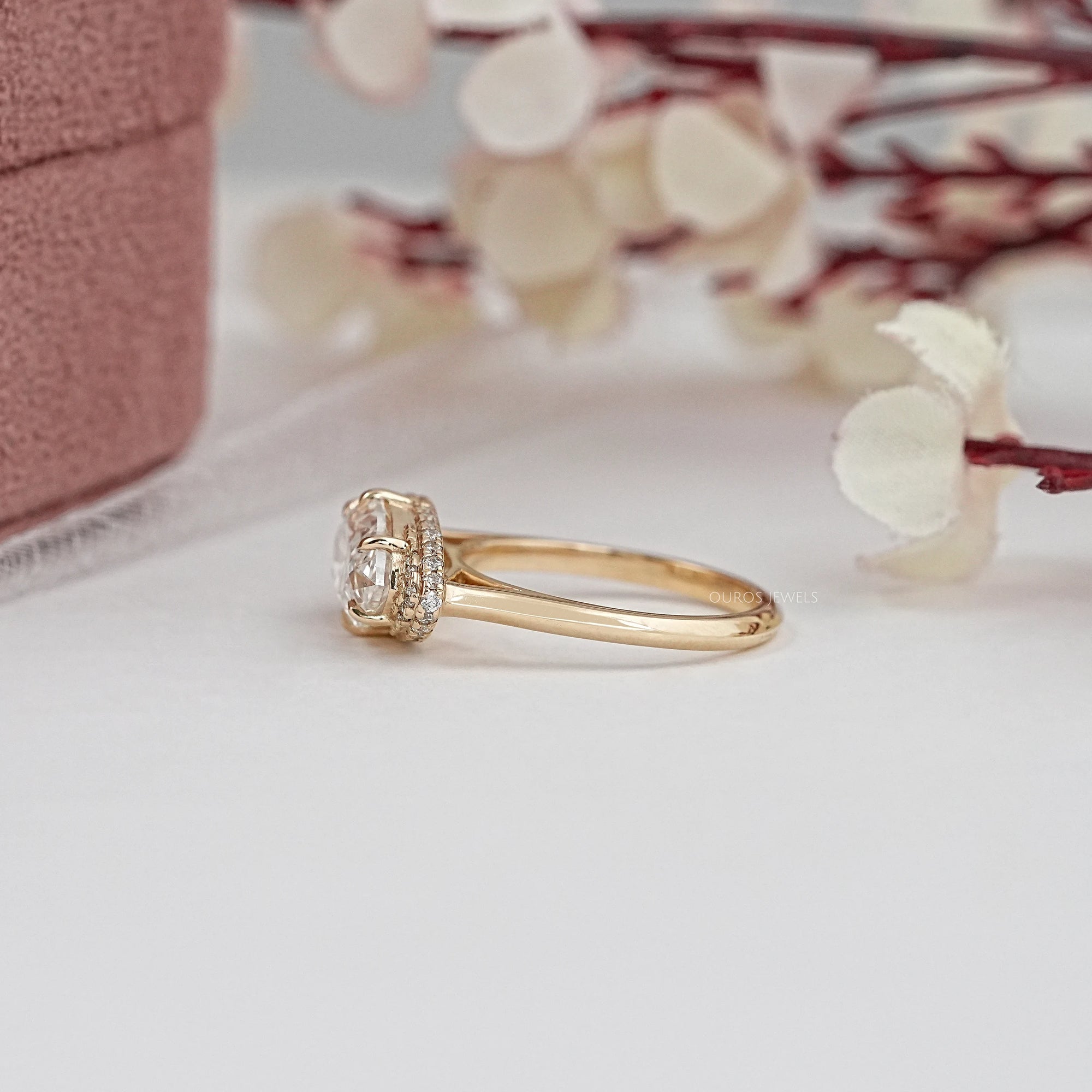 East West Marquise Lab Diamond Hidden Halo Ring Ring