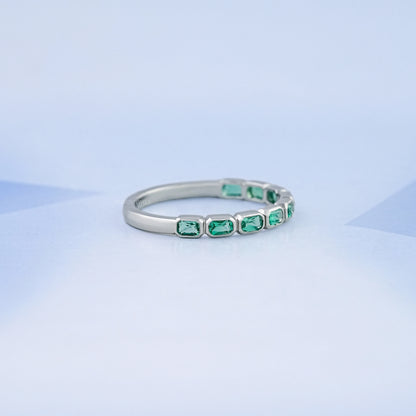 East West Green Radiant Gemstone Half Eternity Band Rings