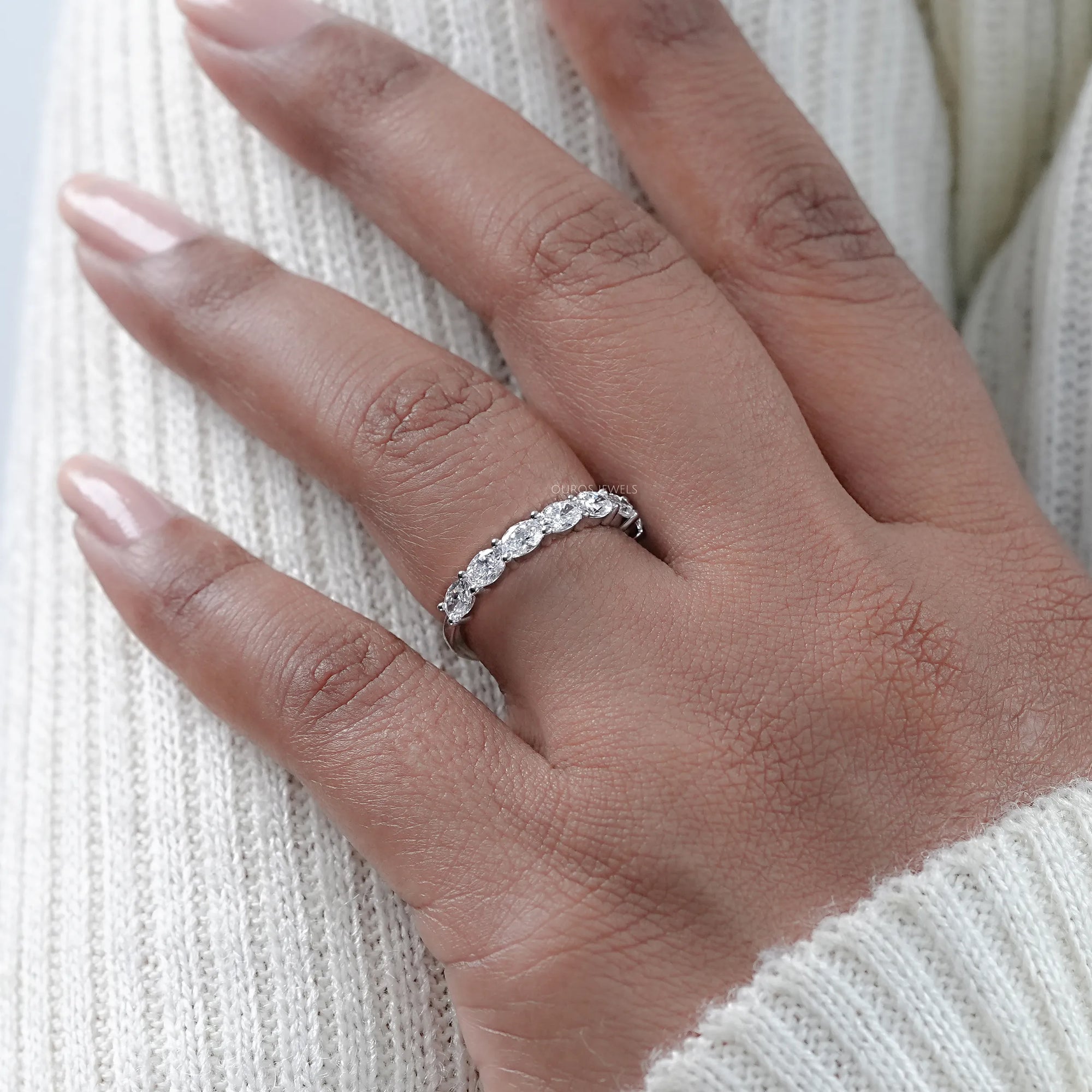 East West Oval Cut Lab Grown Diamond Wedding Band Rings