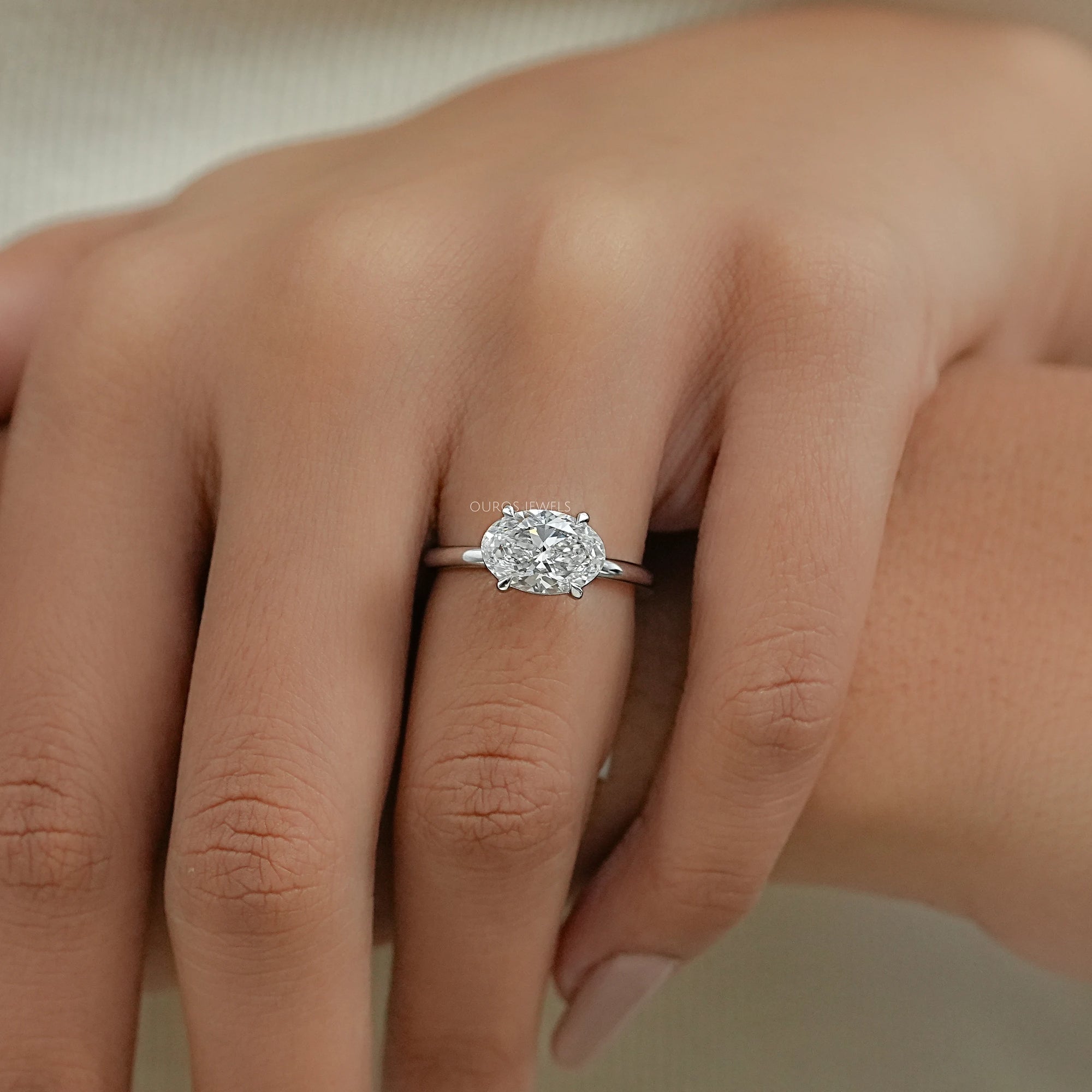 East West Oval Diamond Solitaire Engagement Ring