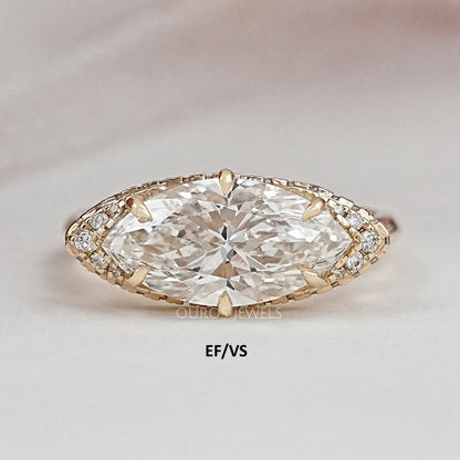 East West Marquise Lab Diamond Hidden Halo Ring Ring