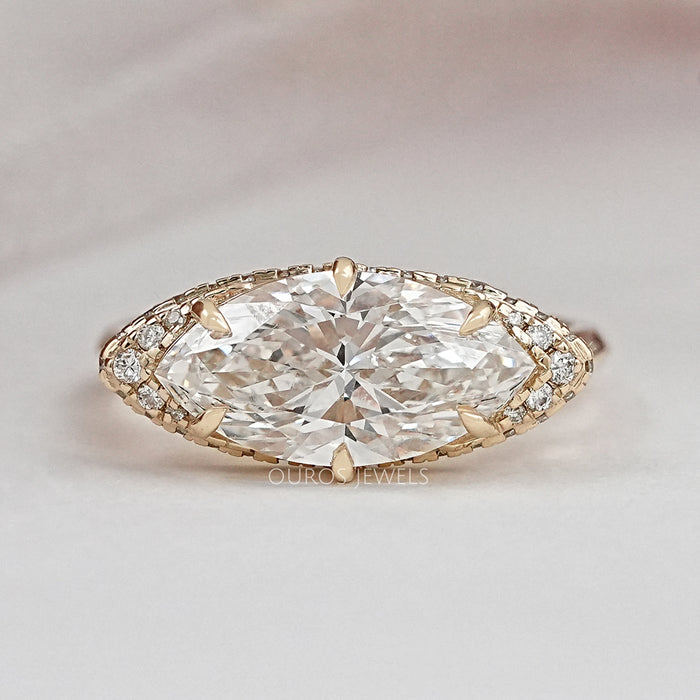 East West Marquise Lab Diamond Hidden Halo Ring Ring