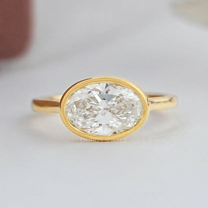 East West Oval Lab Diamond Bezel Set Ring Rings