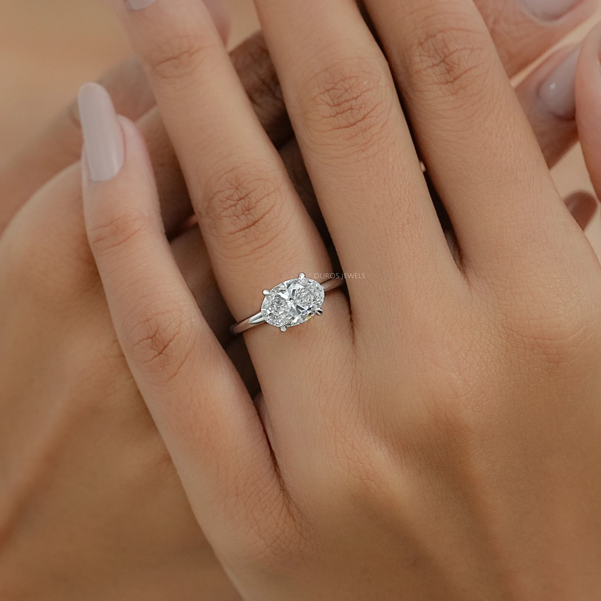East West Oval Diamond Solitaire Engagement Ring