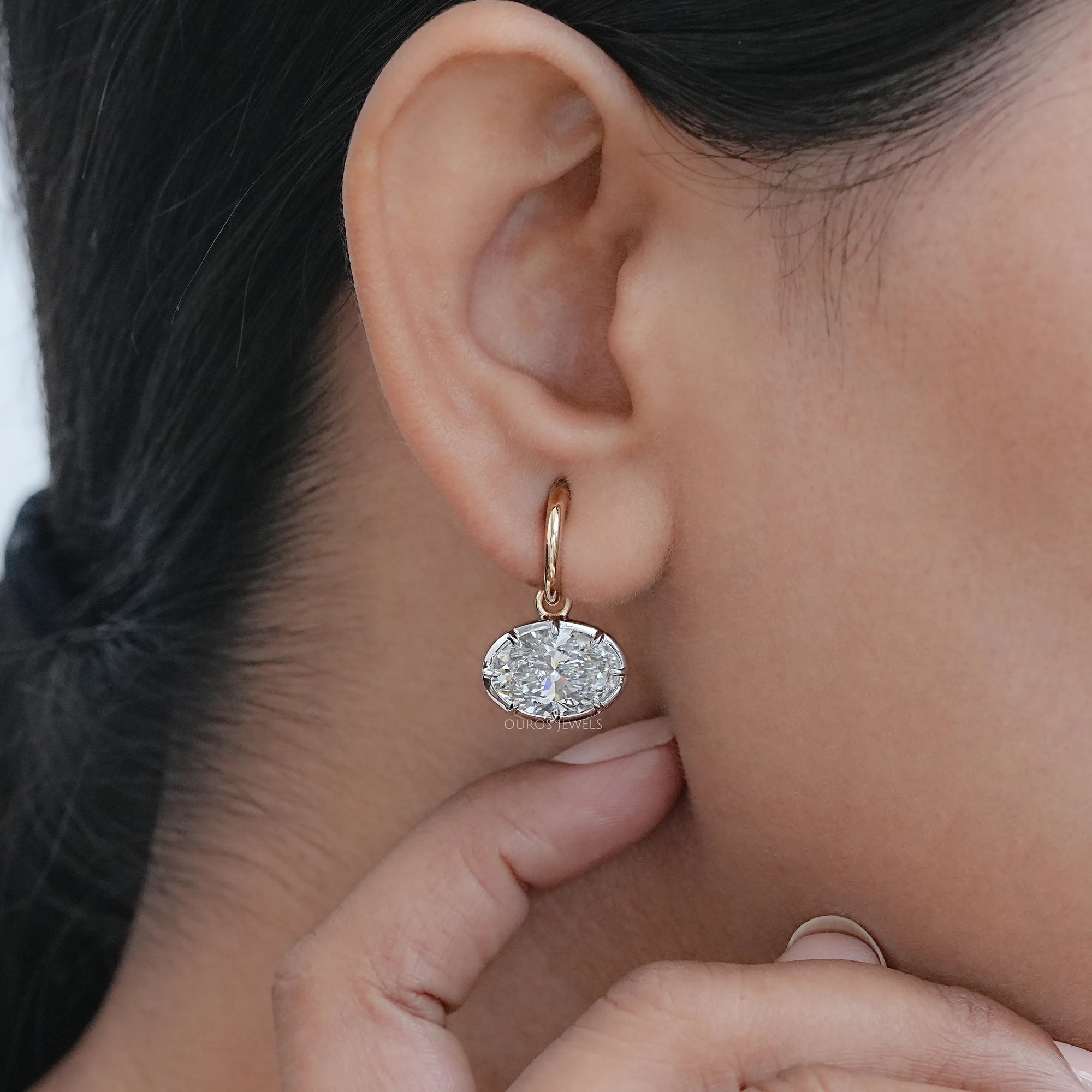 East West Oval Lab Diamond C Hook Earrings Earring