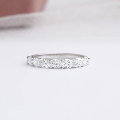 [East West Oval Cut Lab Grown Diamond Wedding Band]-[Ouros Jewels]
