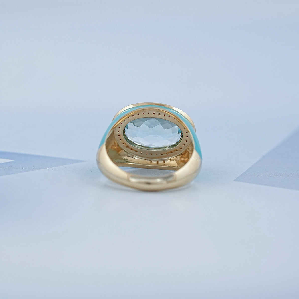 Blue Topaz East West Oval With Enamel Cocktail Ring Rings