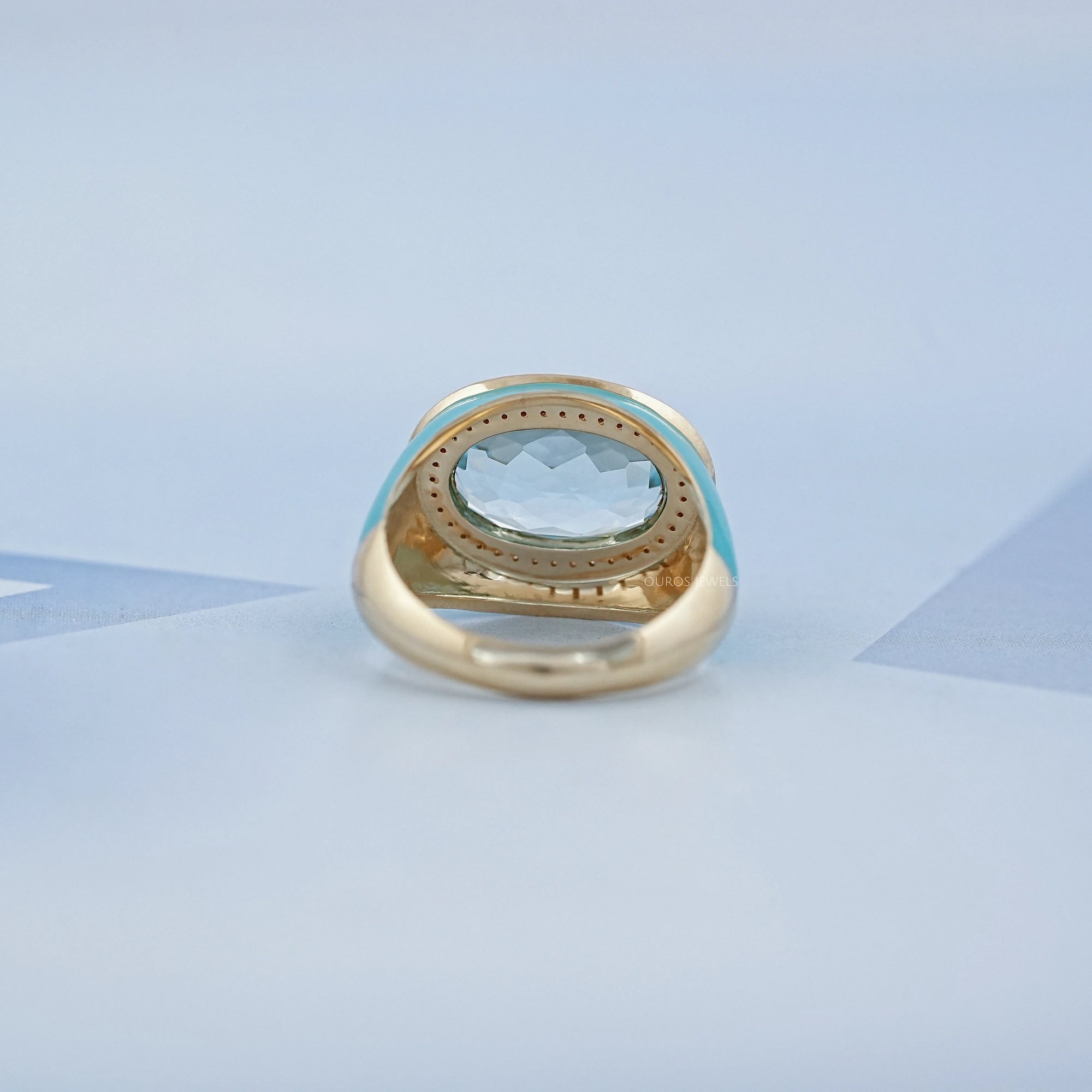 Blue Topaz East West Oval With Enamel Cocktail Ring Rings