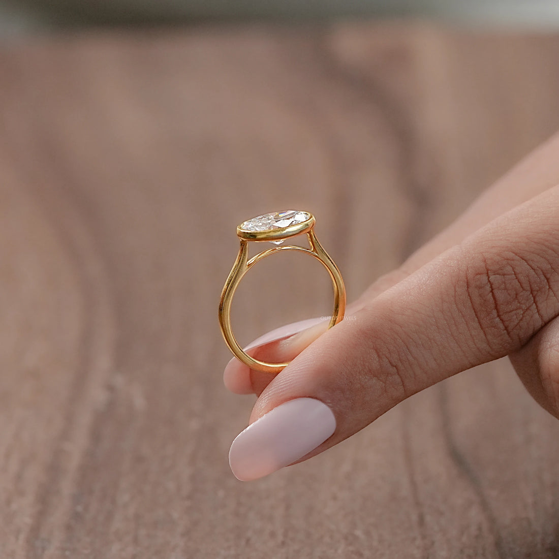 East West Oval Lab Diamond Bezel Set Ring Rings