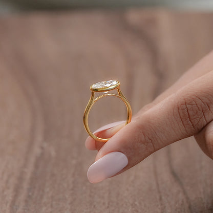 East West Oval Lab Diamond Bezel Set Ring Rings