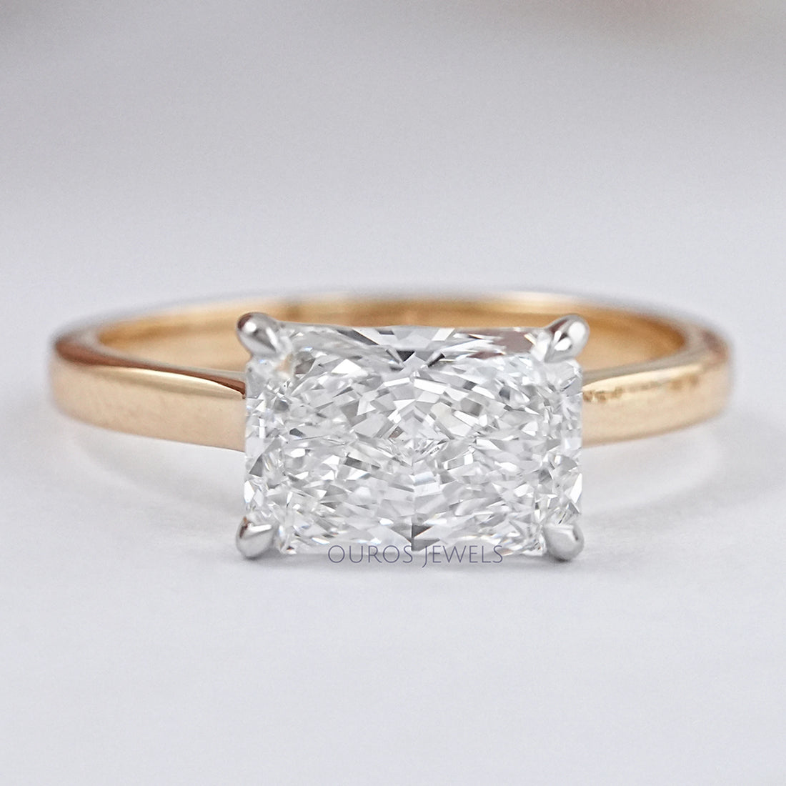 East West Radiant Cut Solitaire Ring Ring