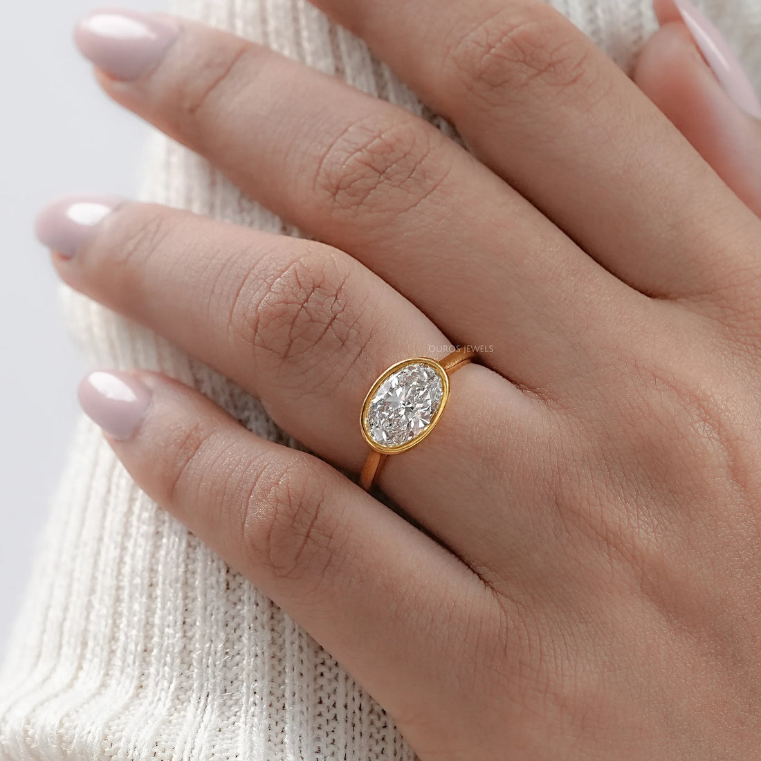 East West Oval Lab Diamond Bezel Set Ring Rings