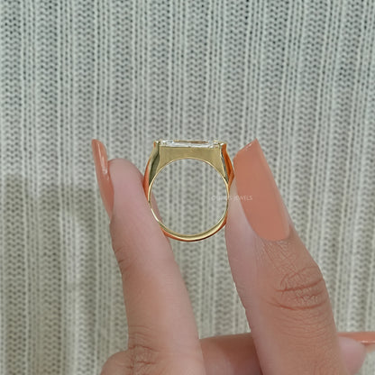 Half Bezel East West Step Cut Moval Diamond Ring Ring