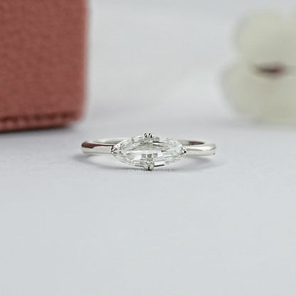 East West Step Cut Moval Lab Diamond Solitaire Ring