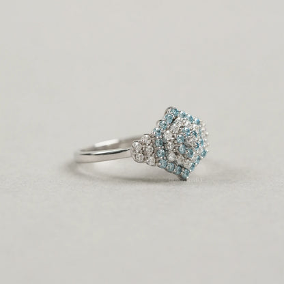 Fancy Blue Round Cut Cluster Lab Diamond Engagement Ring Rings