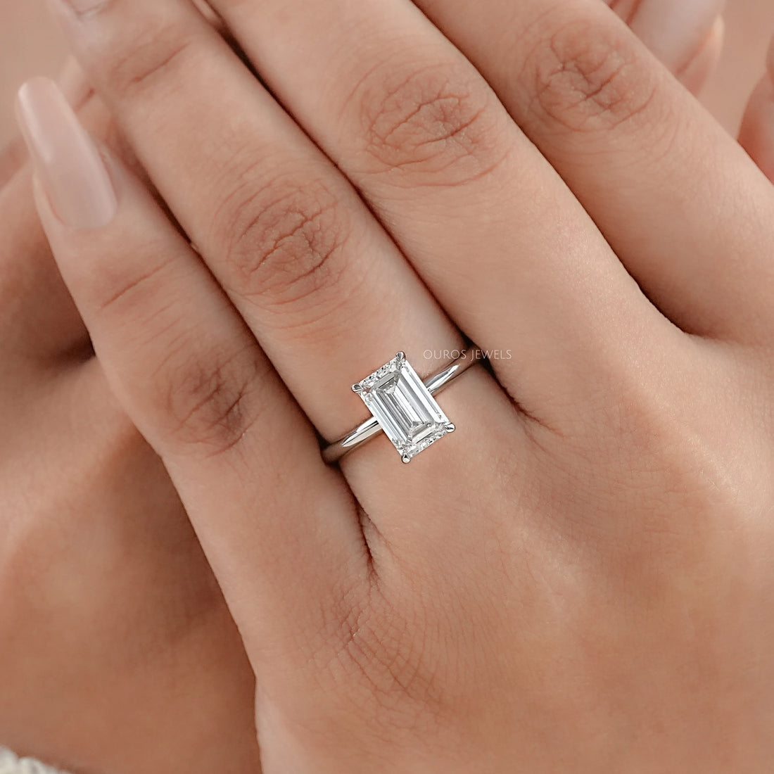Emerald Cut Lab Diamond Solitaire Engagement Ring Ring