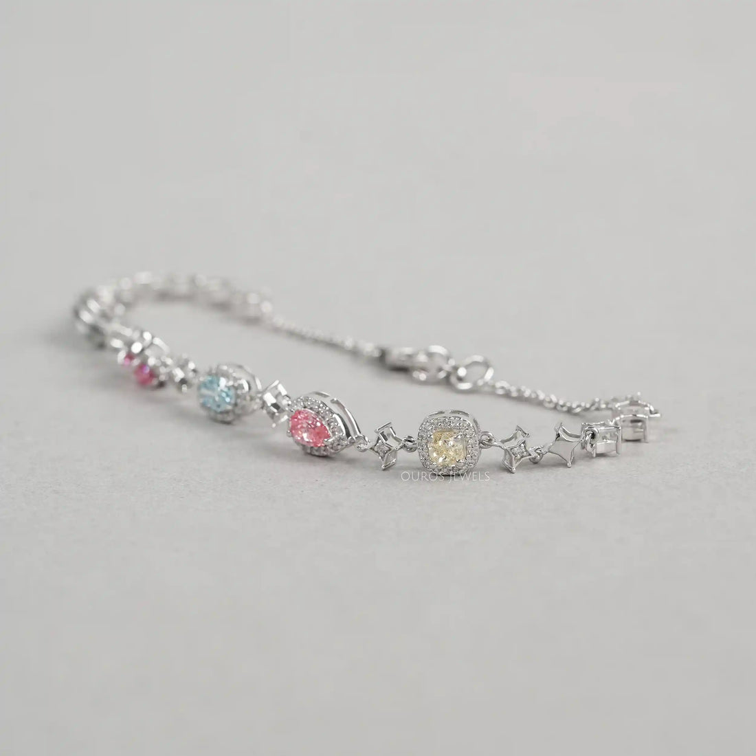 Color Diamond Halo Link Bracelet Bracelet