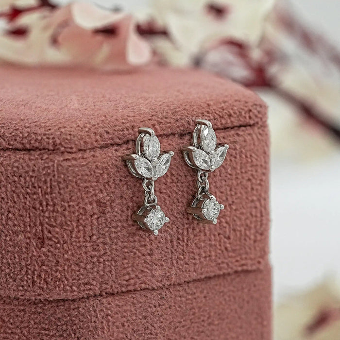 Marquise and Round Cut Diamond Dainty Drop Earrings Earrings