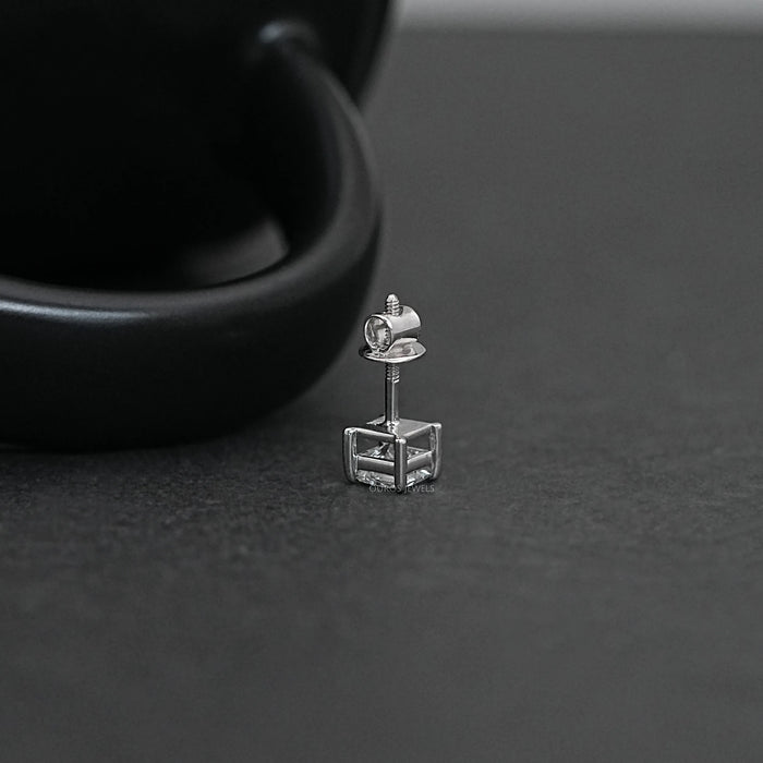Princess Cut Solitaire Stud Earrings For Men Earring