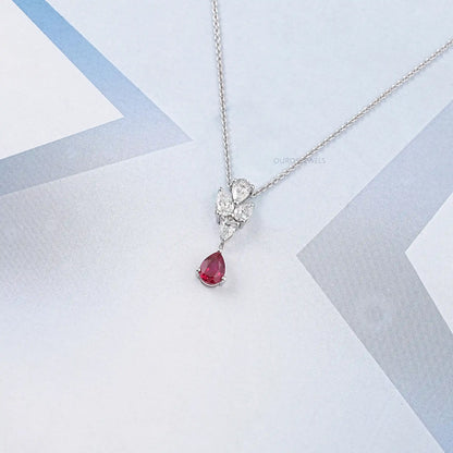 Pear Cut Ruby Drop Necklace Necklaces