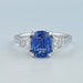 Sapphire Cushion Gemstone With Trapezoid Diamond Ring Rings