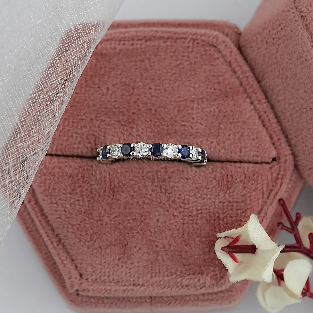Blue Sapphire And Diamond Wedding Band Ring