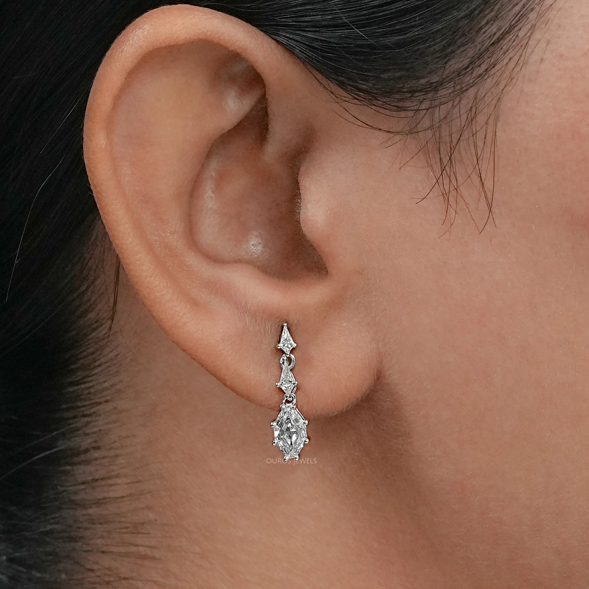 Step Cut Shield Diamond Dangle Earrings Earring