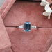 [Blue Emerald Cut Three Stone Diamond Engagement Ring in Platinum]-[Ouros Jewels]