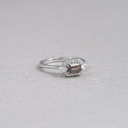 Champagne Emerald Shape Three Stone Engagement Ring Rings
