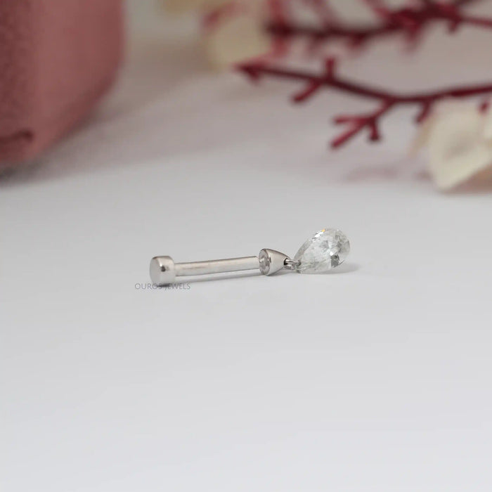 Pear Diamond Threaded Charm Earring
