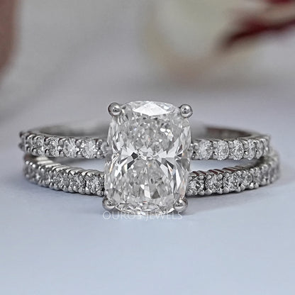 Elongated Cushion Cut Solitaire Accent Bridal Ring Set Rings