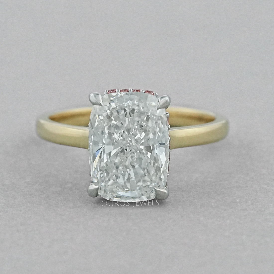 Cushion Lab Diamond Pink Hidden Halo Solitaire Ring Rings