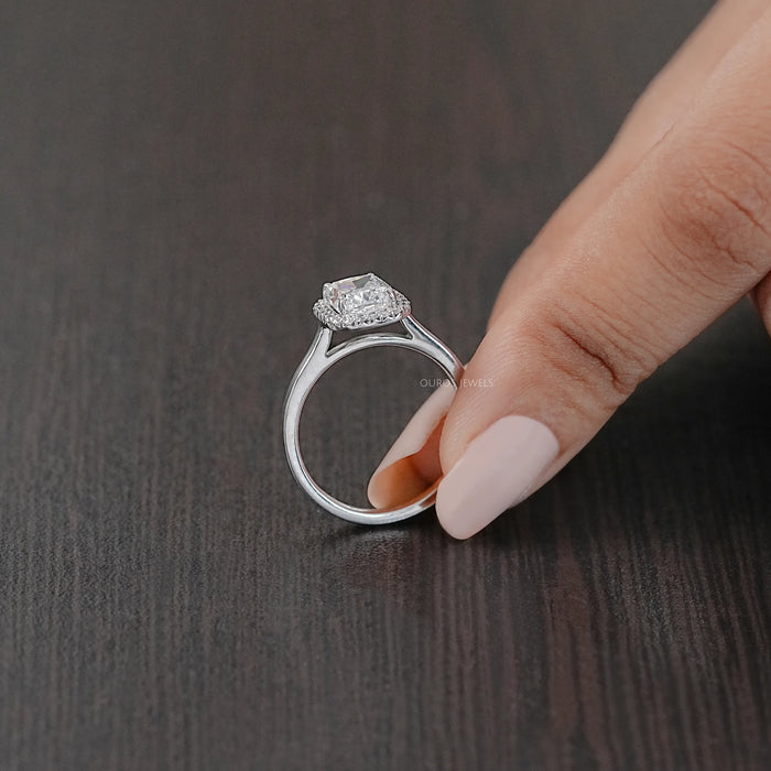Cushion Cut Halo Lab Grown Diamond Ring Ring