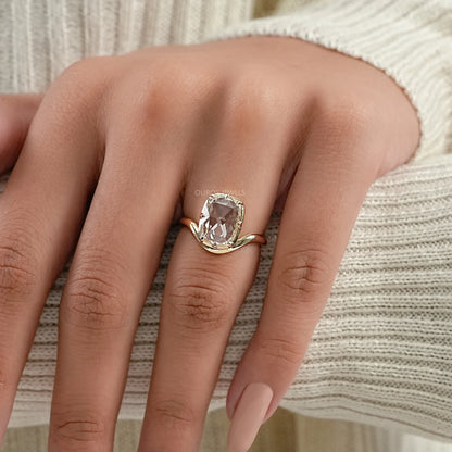 Rose Cut Elongated Cushion Curved Ring